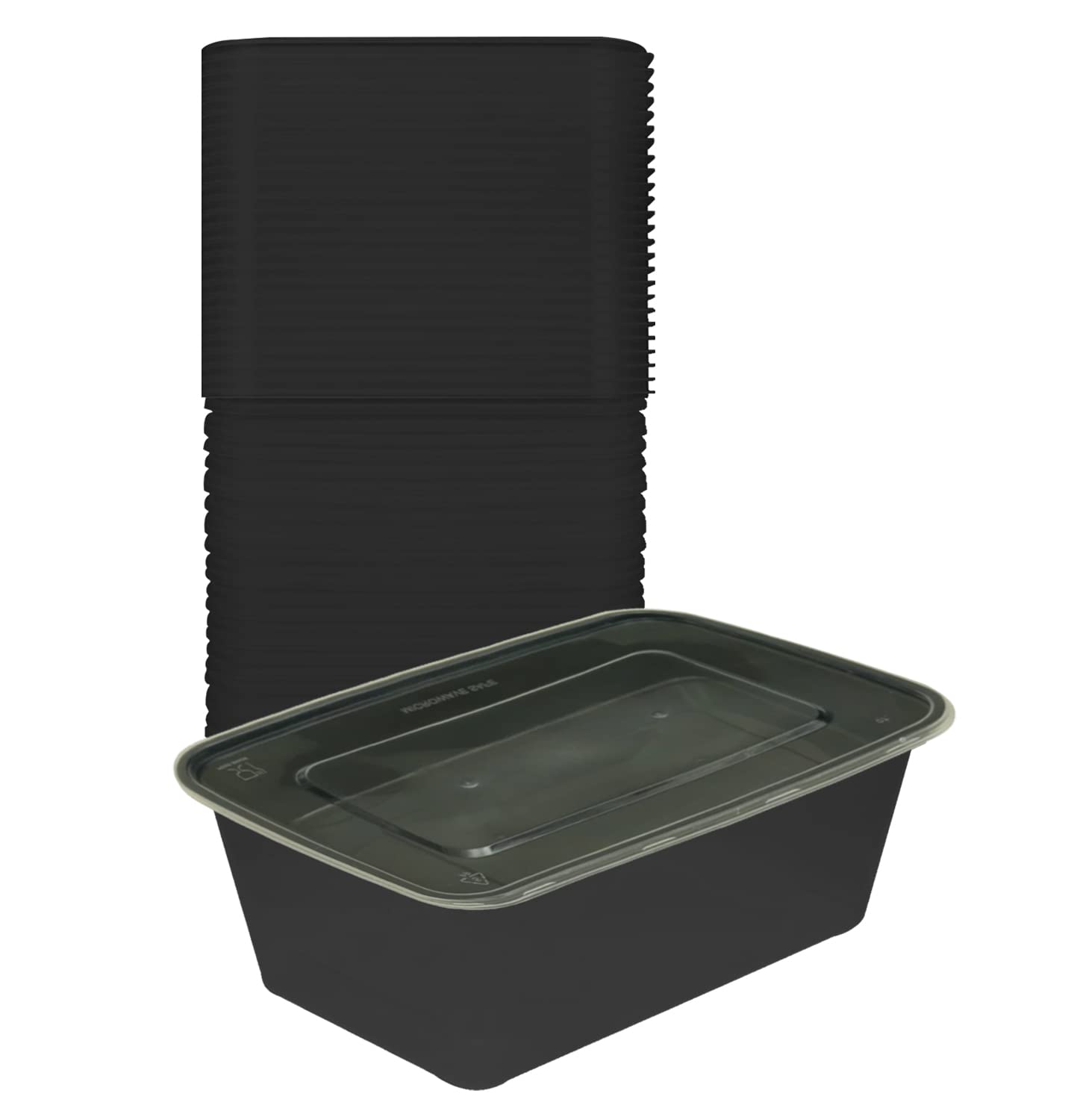 50 Pcs – Rectangular Plastic Black Containers with Leakproof Clear Lid for Meal Prep Takeaway Lunch Portion Control Stackable Nest able Storage Container Reusable Microwave Food Safe Durable (750ml)