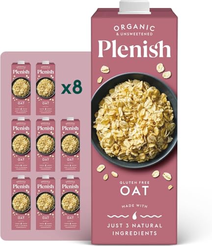 Plenish Organic Unsweetened Oat Milk 1L Carton (Pack of 8)