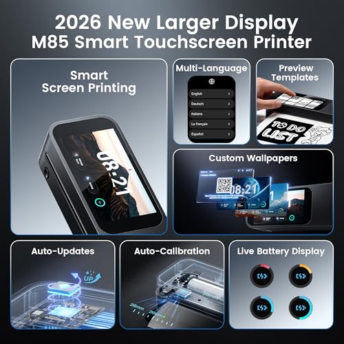 Image of Phomemo M85 Touchscreen Portable Printers Wireless for Travel with Case | Custom Templates & Wallpapers Thermal Bluetooth Inkless Printer, For 8.5 inchx11 inch Letter, Compatible with Phone /PC, Home & Travel