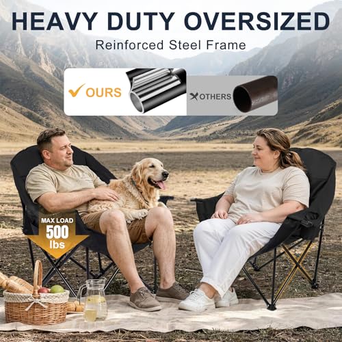 Image of Oversized Camping Chairs 2 Pack, 500 LBS Heavy Duty Folding Chairs, Black