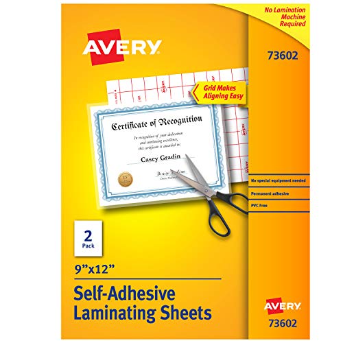 Avery Self-Adhesive Laminating Sheets, 9 x 12 Inches, Pack of 2 (73602)