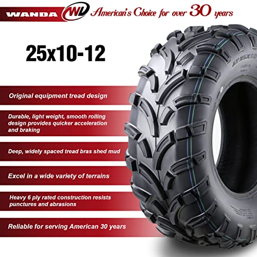Image of WANDA Set of 4 New ATV /UTV Tires 25x10-12 /6PR P373-10244