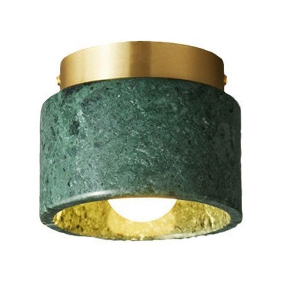 YHAIL Unique Marble Led Ceiling Lamp Vintage Green Semi Flush Mount Ceiling Light Round Suspended Lighting Small Brass Gold Hallway Light Fixtures for