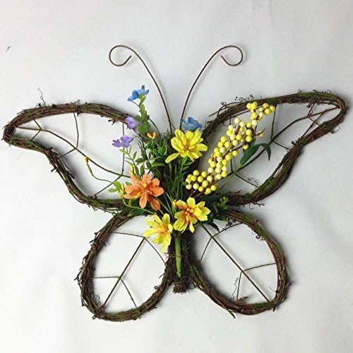 Butterfly Shaped Spring Wreath with Natural Cane, Twigs and Flowers