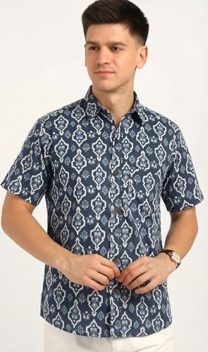 Image of BLOCKS OF INDIA Cotton Hand Block Print Half Sleeves Summer Shirt for Men