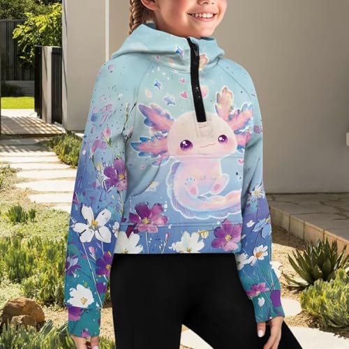 Girls Half Zip up Hoodies Kids Long Sleeve Cropped Hoodie Fleece Sweatshirt Pullover Tops Loose Fall Coat Pocket3