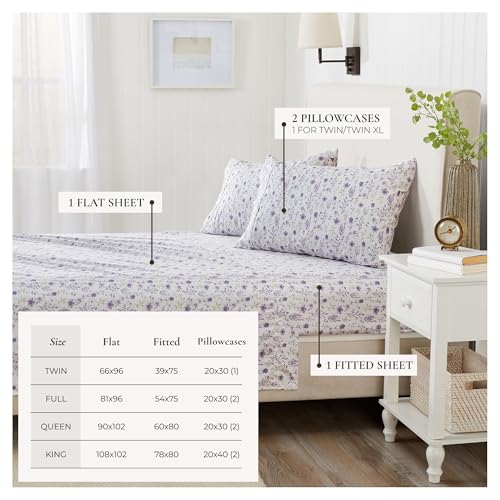 Image of Great Bay Home Twin Size Floral Microfiber Sheet Set - 3-Piece Ultra-Soft, Brushed Bedding Sheets & Pillowcases - Wrinkle Free, Comfortable, All-Season Bed Sheets (Colorful Floral - Lavender)