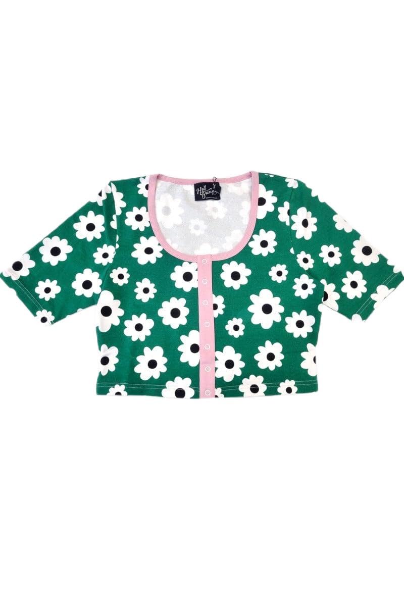 Hell Bunny Unisex Green Kitsch Daisy Top