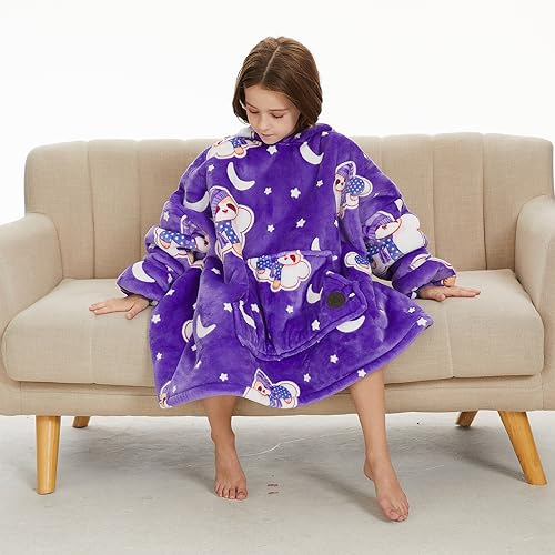 THREE POODLE Blanket Hoodie for Kids, Glow in The Dark Blanket Hoodie, Oversized Sherpa Blanket Hoodie Sweatshirt for Kids, Extremely Cozy, Warm, Soft, and Fuzzy Hoodie Blanket, One Size Fits All