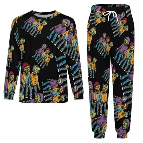 Halloween-Zombies Men’s Pajama Set Long Sleeve Top And Pants Loungewear Sleepwear Pjs Nightwear3