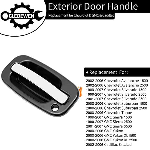 Exterior Door Handles, Chrome Lever, Front Left & Right Side, Compatible With 1999-2007 Chevy Silverado Suburban Tahoe Avalanche, Gmc Sierra Yukon, Cadillac Escalade | Replaces# 15034985, 15034986 #TOP1