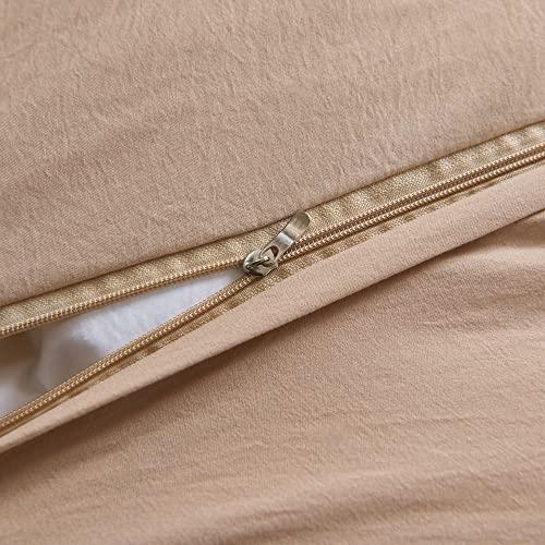 Sleepymoon Beige Ruched Duvet Cover Set Soft Microfiber All Season (Waterfall Handcraft Ruffle Khaki, King Size) Braided 3 Pcs Flounced Bedding Cover Set With Frill Fringe Zipper Closure 104"X90" #TOP4