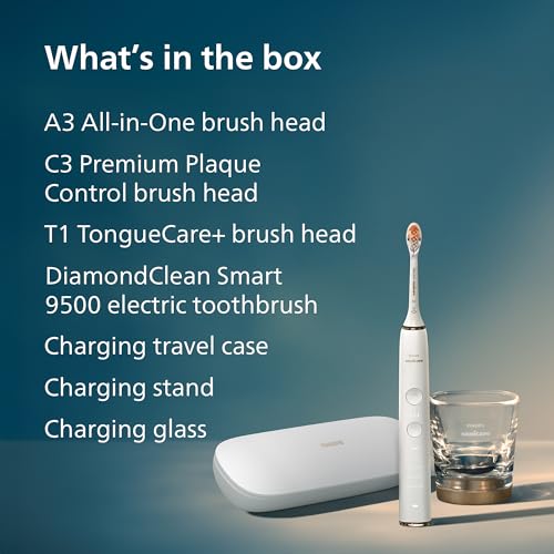 Image of Philips Sonicare DiamondClean Smart 9500 Electric Toothbrush - Sonic Toothbrush with App, Pressure Sensor, 15 Brushing Settings, Replacement Reminder, USB Charging Travel Case, Rose Gold, HX9923 /61