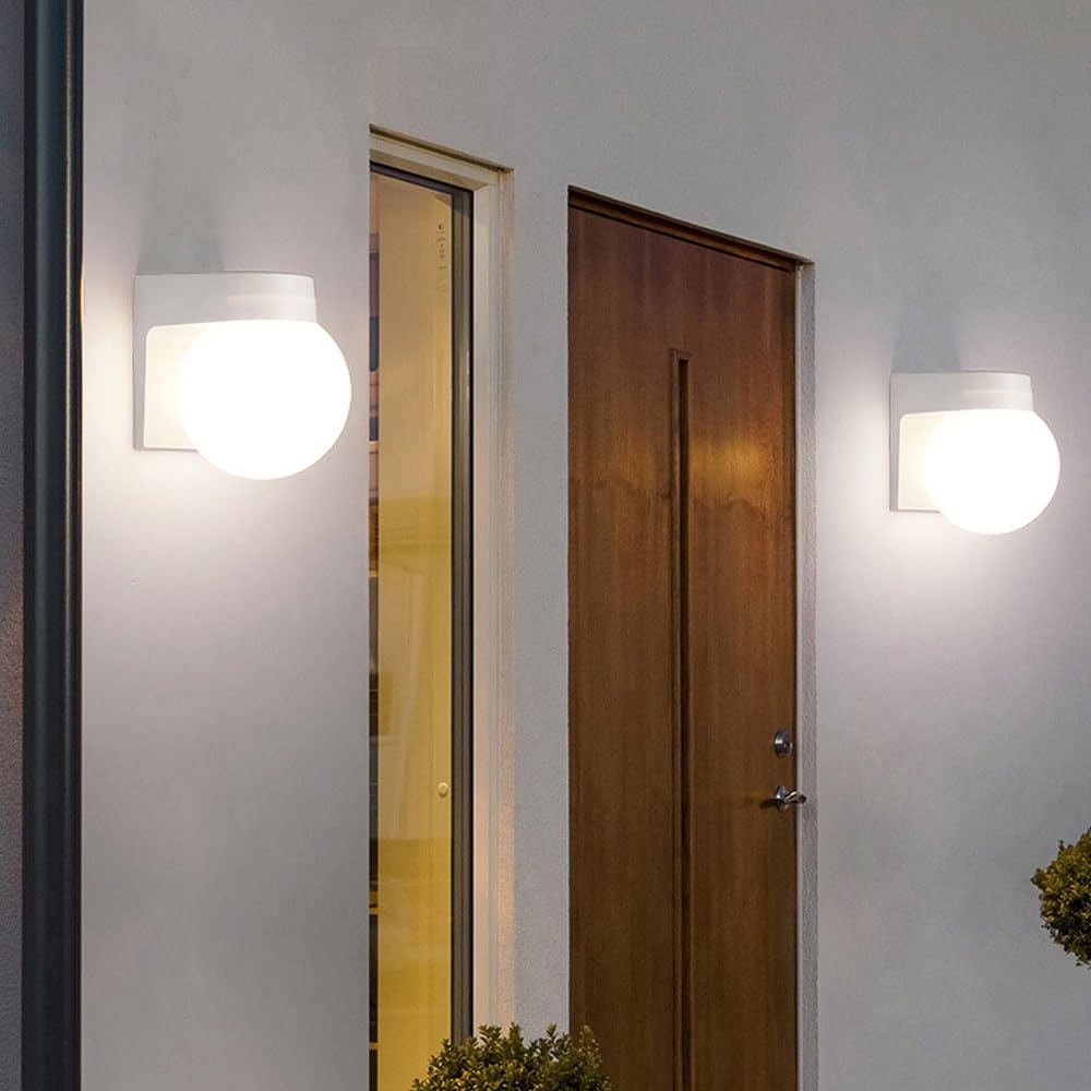 Wodoodporna lampa ścienna z globusem 30 W, zewnętrzna latarnia ścienna, nowoczesna i minimalistyczna lampa ścienna, akrylowy klosz do schodów, korytarzy, balkonów, ogrodów, ścian/biały