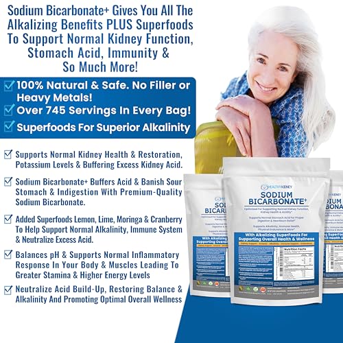 Organic Use Sodium Bicarbonate Alkaline Supplement for Alkalinity. Support Kidney & Stomach Acid Neutralizer w/Alkaline Superfoods. Sodium Bicarbonate Powder Kidney Immune Support Antacid Sport 1.5LB - Thumbnail 4