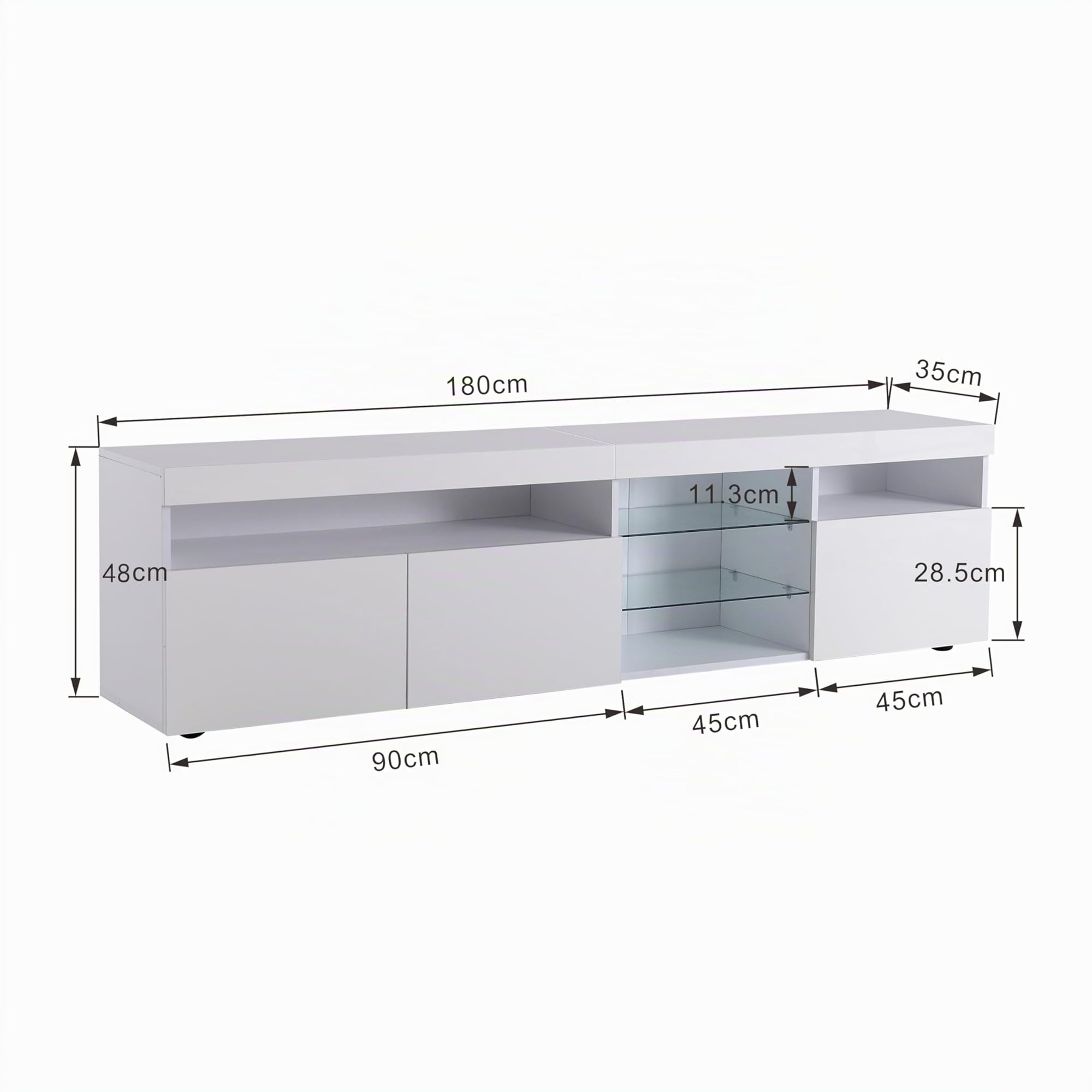 Moimhear Mobile TV moderno, pannello luminoso, illuminazione a LED variabile, soggiorno e sala da pranzo, 180 cm (bianco)