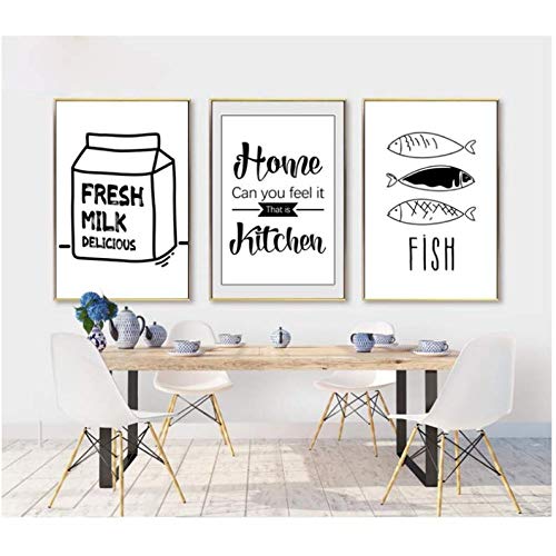 Affiche toile cuisine, poster nourriture bande dessinée et alphabet anglais, déco murale 50x70cm