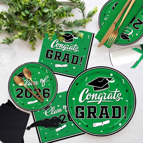 Graduation Party Plates and Napkins Gatherfun 2026 Graduation Party Supplies Green Disposable Paper Plates Luncheon Napkins Cocktail Napkins for Congrats Grad Party Decorations, Serve 50 by Gatherfun - Used condition - Image 5