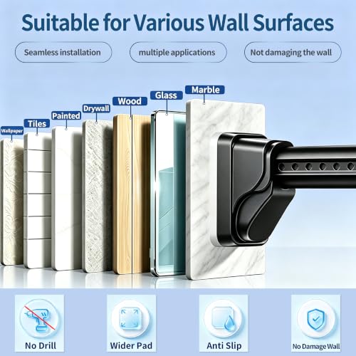 Heavy Duty One-Click Tension Curtain Rod 40-137Inch, Easy to Install, No Drill Adjustable Curtain Rod, 1.26"Diameter Non-Slip Rod for Windows, Shower, Bathroom, Closet, Balcony & Outdoor Spaces, Black by Ahtcodlte - Used condition - Image 7