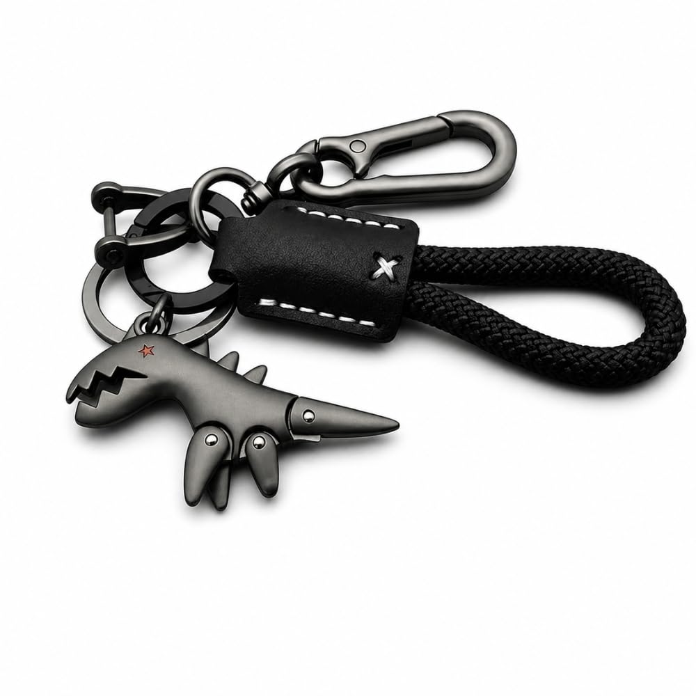 Dinosaur Key Chain with Braided Rope, Leather Keychain Wrist Strap and Metal Clip, Stylish Keychain for Boys, Teens and Adults for Car Keys, House Keys or Backpack Charm-image-21