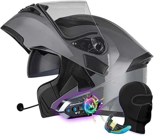 Casco modular de motocicleta Bluetooth aprobado por DOT, casco de motocicleta abatible de cara completa para adultos, hombres y mujeres, protector