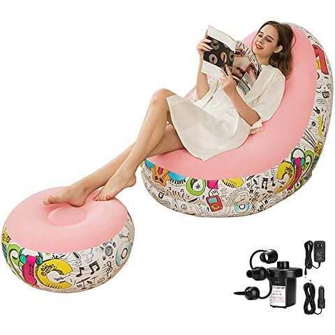 PLKO Inflatable Chair with Household air Pump,Inflatable Lounge Chair for Indoor LivingRoom Bedroom ReadingRoom Office Balcony,Outdoor Travel Camping Picnic(Graffiti and Pink) Cover