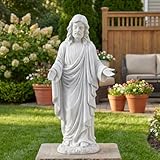JXNCJXZG Jesus Statue with Open Arms, 29.9'' H Large Jesus Christ Statue Outdoor Garden Decor, Yard Patio Deck Home Hallway, Magnesium Oxide Stone Catholic Gift Figurine, Gray White
