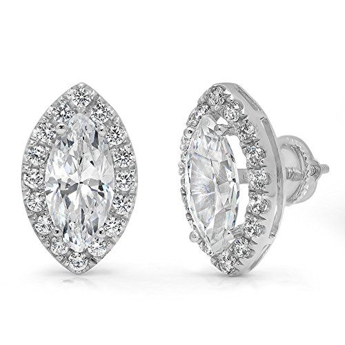 3.58Cttw Brilliant Marquise Round Cut Halo Solitaire Genuine Moissanite Unisex Designer Solitaire Stud Screw Back Earrings Solid14K White Gold #TOP25