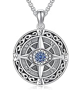 Kompass Kette Wikinger Anhänger 925 Sterling Silber Herren Schmuck Blau Böser Blick Kompass schwa...