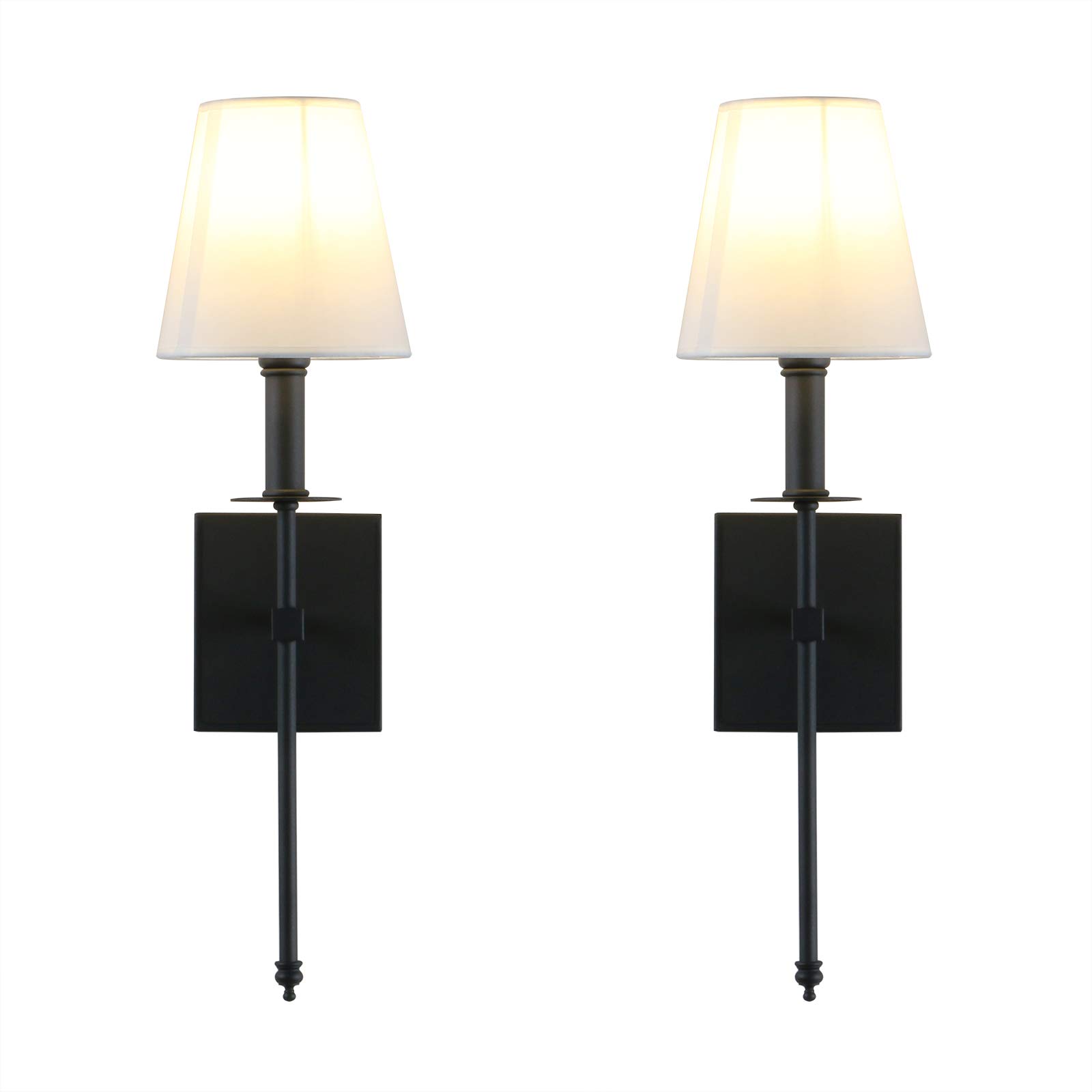 Yosoan Black Lighting 2 Sets Of Vintage Loft Bar Modern Linen Lampshade Wall Light Fittings, Hotel Beside Bed Wall Lamp E27 Screw (Black)
