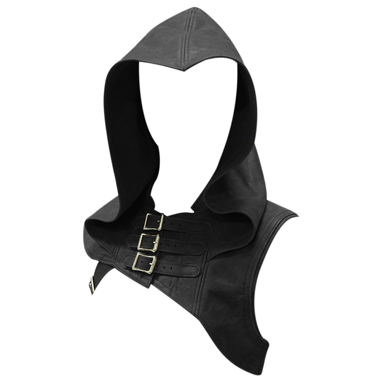 YOSUWOAI PU Leather Hood Gugel Men Women Halloween Hooded Cape Hood Vintage Hooded Poncho Gothic Cowl Hat Short Hood Costume Unisex Medieval Gugel Hood Cape Renaissance, black, XXXL