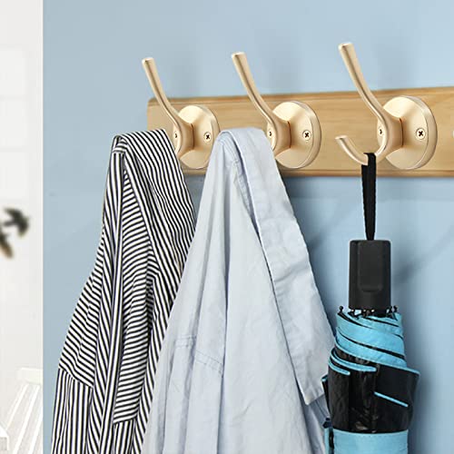 Tofiigrem Gold Coat Hooks For Wall, 3 Pack Towel Hook Heavy Duty Metal Double Bath Robe Hook Wall Mount, Hand Towel Hooks For Cubicle Bathroom Kitchen Closet Garage #TOP5