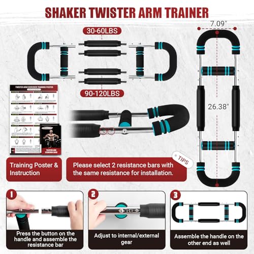Image of Twister Arm Trainer, 30-120 lbs Adjustable Twister Arm Chest Exerciser with 4 Spring & Poster for Men & Women, Detachable Power Twister Home Fitness Equipment for Enhancing Upper Body Muscle