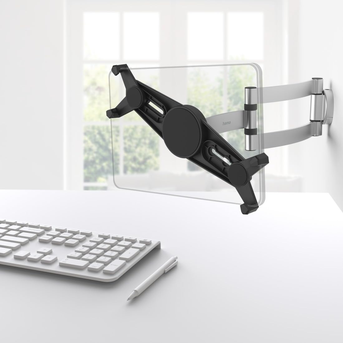 Hama Uchwyt ścienny na tablet 7 do 11 cali (do tabletu, montowany do ściany, regulowane ramię, przykręcane) srebrny/czarny