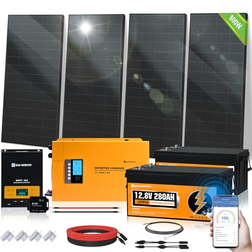 ECO-WORTHY 7.168KWH 800W Solar Panel Kit for RV Off Grid Complete System with 4PCS HPBC 200W Solar...