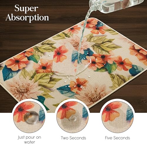 Image of Yellow Weaves 3 Pcs Jute Texture Non-Slip Bathmat, Water Absorbent Floor mat, Rugs, Door Mats for Bathroom, Living Room, Bedroom, Entrance, Outdoor, Kitchen, Office (Multi Floral)