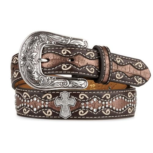 ARIAT Girls' Rhinestone Cross Conchos Faux Crocodile Belt