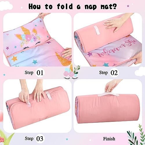 Image of Toddler Nap Mat with Pillow, Large Rolled Unicorn Nap Mat Daycare | Toddler Sleeping Bag, Nap Mats for Daycare, Preschool, Travel Sleeping Bag for Girls, Toddler Nap Mat Sleep Mat for Daycare