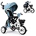 Fascol 6 en 1 Triciclos Bebés Plegables con Ruedas de Goma y 360° Asiento Giratorio, Triciclo Evolutivo para 6 Meses a 5 Años Niños con Capota Desmontable y Barra Telescópica, Carga Máxima 30 kg, Azul