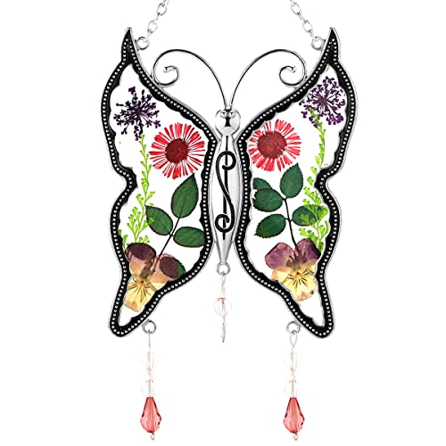 Carillon a a forma di farfalla in vetro colorato, decorazione per la casa con farfalle, scacciaspiriti in metallo, decorazione artistica in ferro, decorazioni in vetro colorato, campanelli a