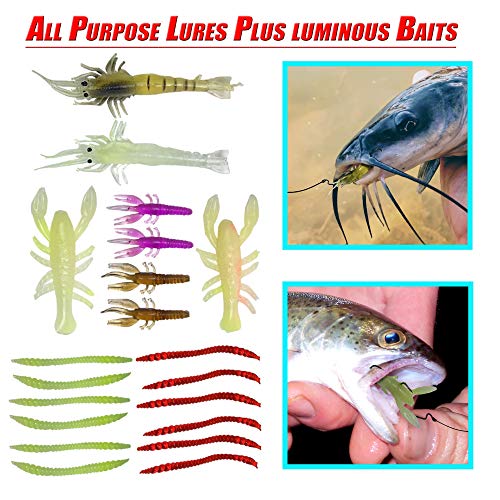 steady Essentials Fishing Tackle Beginner Kit (183 Pcs!!) Assortment, Novice, Bass Worms, Lure Trout, Salmon, Catfish, Metal Hooks, Includes Crankbaits, Bait Jigs, Spoons, Trout Spinner, Soft Plastic - Thumbnail 5