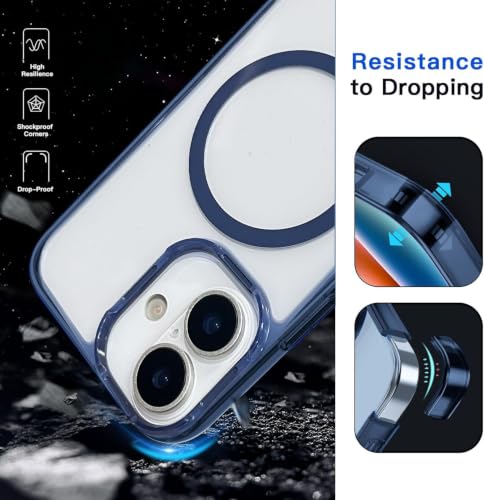 Image of Elzzi Translucent Clear Back Cover Compatible with iPhone 16, PC Shockproof Scratch Resistant, Non-Yellowing, Support Mag-Safe Wireless Magnetic Charging Case - Blue