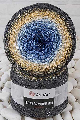 Image of YarnArt Flowers Moonlight Glitter Cotton Yarn, Soft, Rainbow Crochet, Metallic Lurex handknit Shiny, Silvery Cake, Multicolor Cotton, 1 Skein Weight 9.17oz Lenght 393.7 inches,1 Fine Yarn (3287)