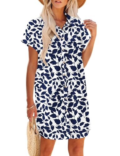 Image of Zeagoo Summer Dresses for Women 2026 Cotton Button Down Short Sleeve Tshirt Dresses Casual Mini Beach Dress