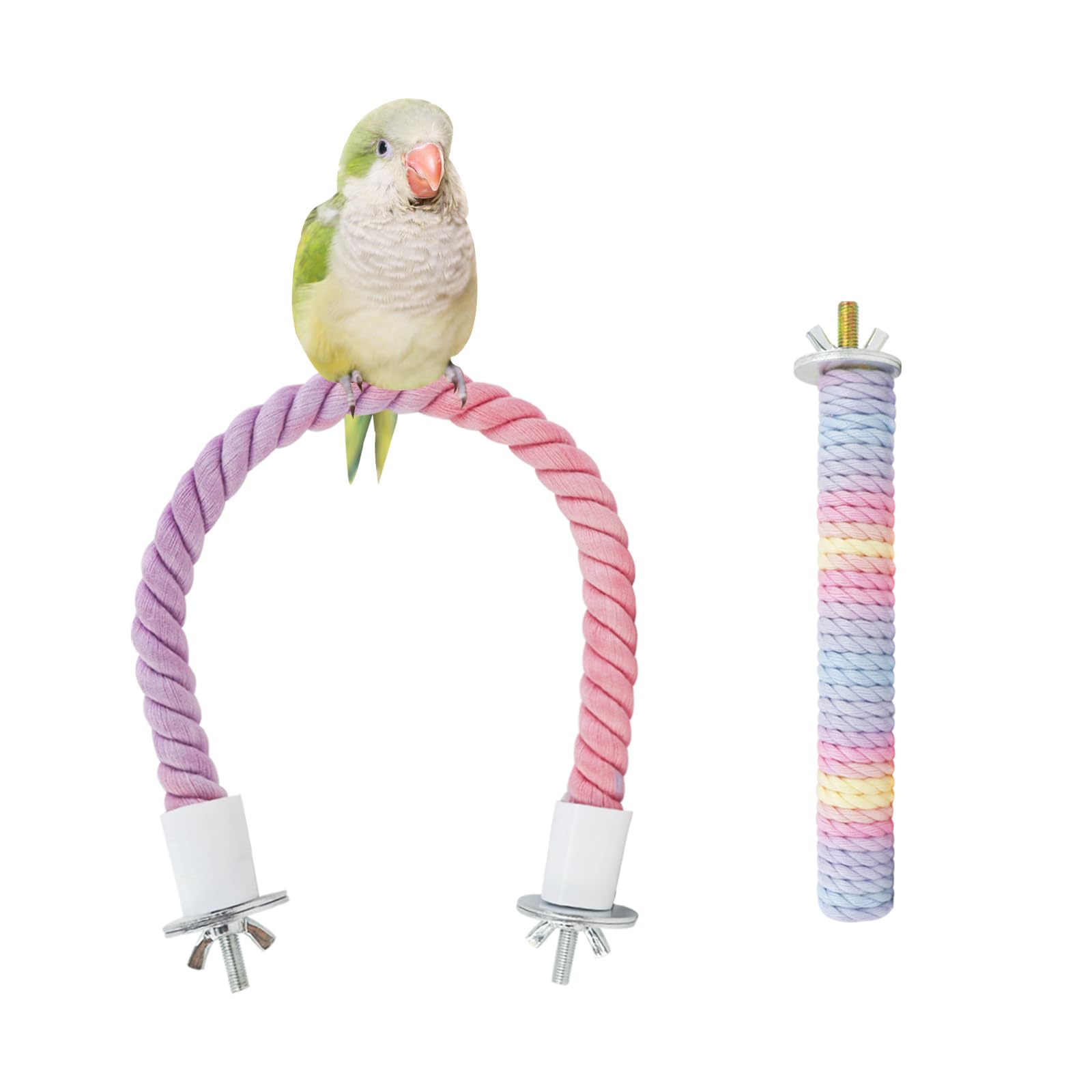MultiValue Parrot Rope Perch, Rope Perches for Bird Cages with Small Stand Pole, Flexible Fade Color Perch Rope Swing for Paw Grinding Standing Climbing (Small)