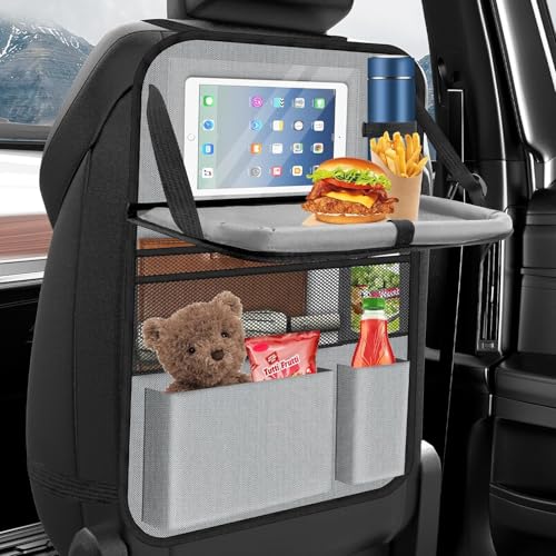 Image of Car Backseat Organizer with table Tray, 9 Storage Pockets Backseat Car Organizer with Tablet Holder, Back seat Organizer for Kids Road Trip Essentials Travel (1Pack)
