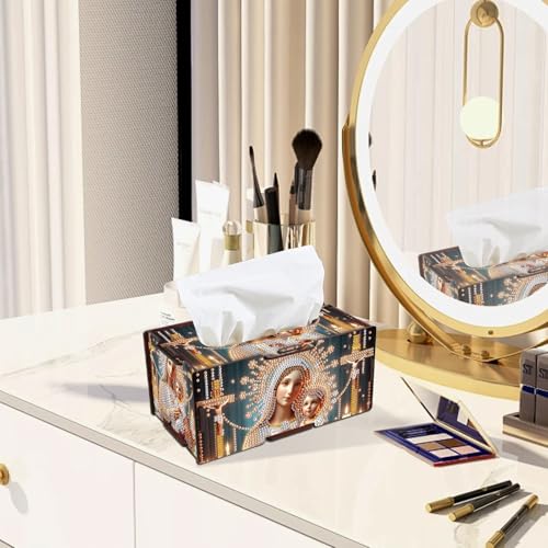 Image of DIY Religious Diamond Painting Tissue Box, Virgin Mary and Jesus Diamond Art Wooden Tissue Holder, Decorative Rhinestone Tissue Box Cover Craft Kit for Home, Prayer Room or Faith-Based Decor