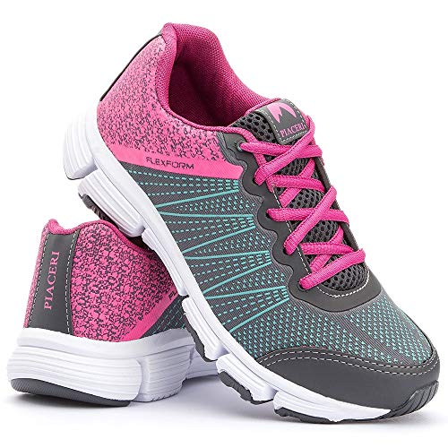 Tênis Feminino Esportivo com Cadarço Cinza e Pink e Squeeze Cor:Cinza;Tamanho:35;Gênero:Feminino
