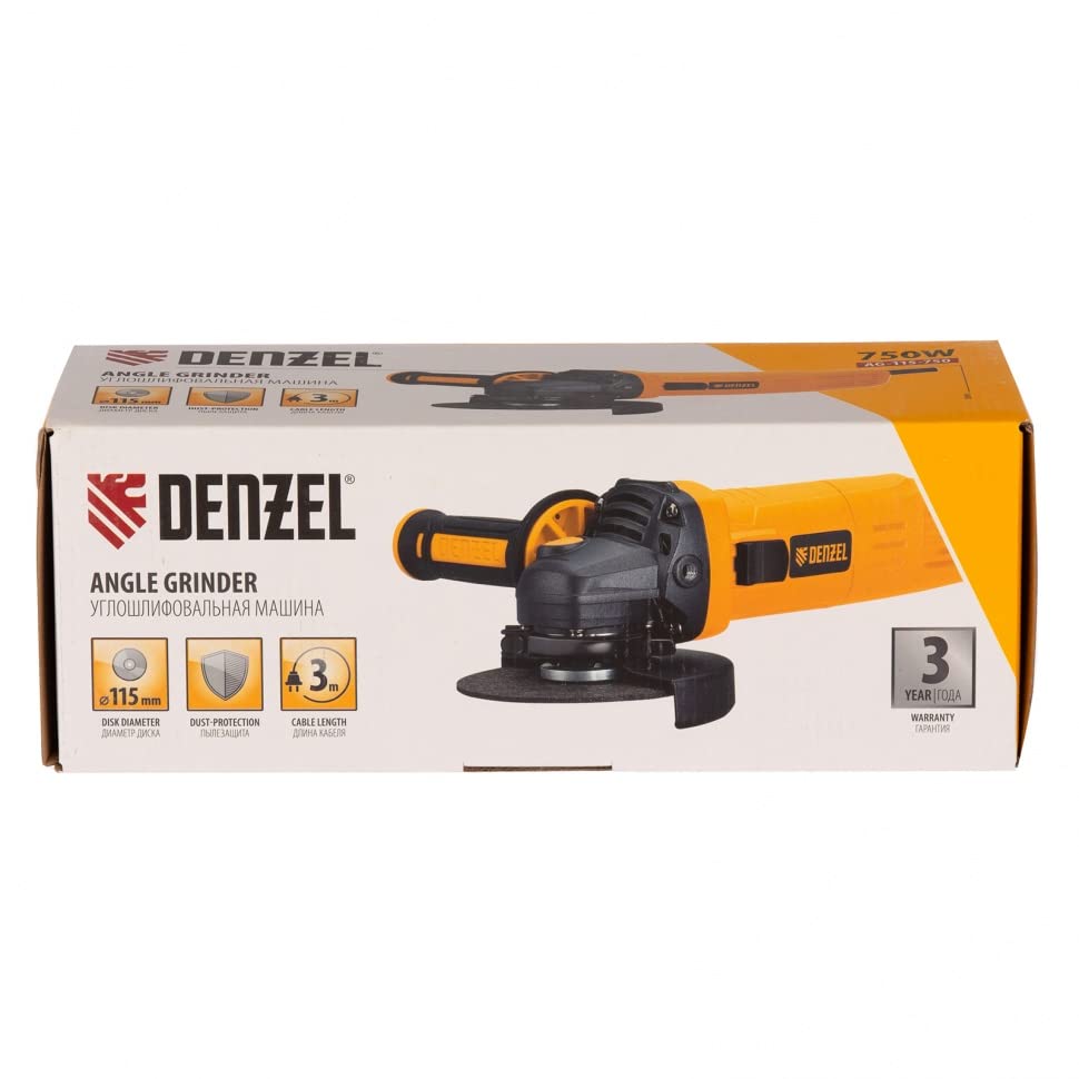 DENZEL 115mm Angle Grinder – 750W Electric Grinding & Cutting Tool with Side Handle, Spindle Lock & Guard – Compact Power Tool for Metal, Stone & Concrete