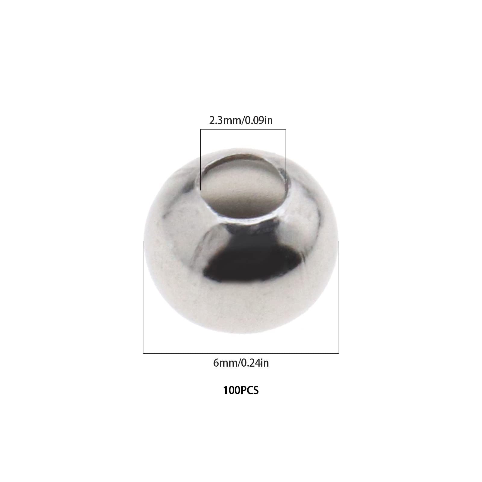 Be In Your Mind 100PCS 6mm Round Spacer Beads 304 Stainless Steel Smooth Surface Tiny Beads for Bracelet Necklace Earring DIY Jewelry Craft Making 2.3mm Hole Silver - Image 3